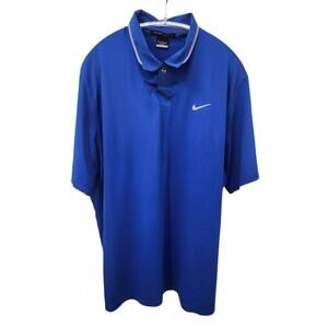 Men's Nike Tiger Woods Collection Blue Snap Button Polo Dri-Fit XL  Golf